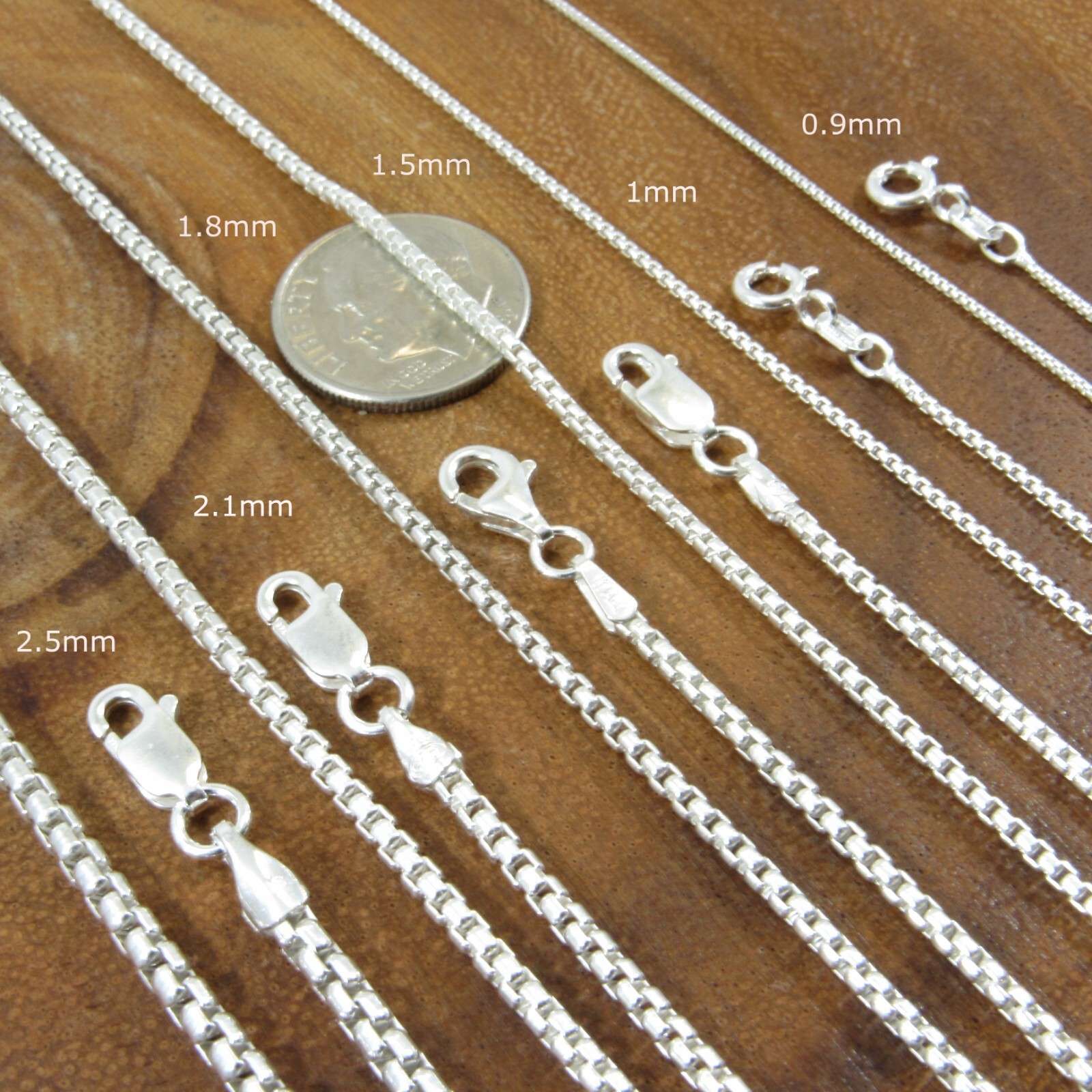 Solid 925 Sterling Silver Italian Unisex Round Box Chain Necklace, Made in Italy