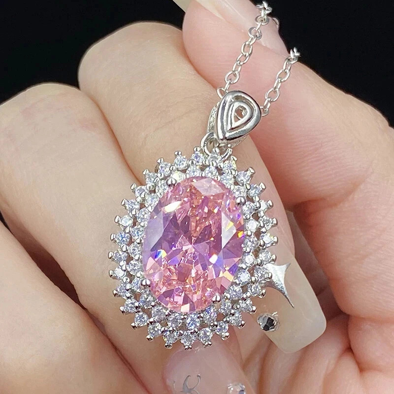 7.30Ct Oval Cut Natural Pink Sapphire & Diamond 14K White Gold Luxury Pendant