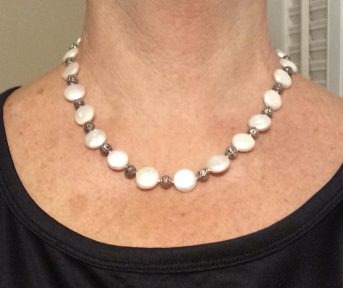 925 Silver & Coin Pearl Necklace Toggle Clasp 18 Inches NWOT