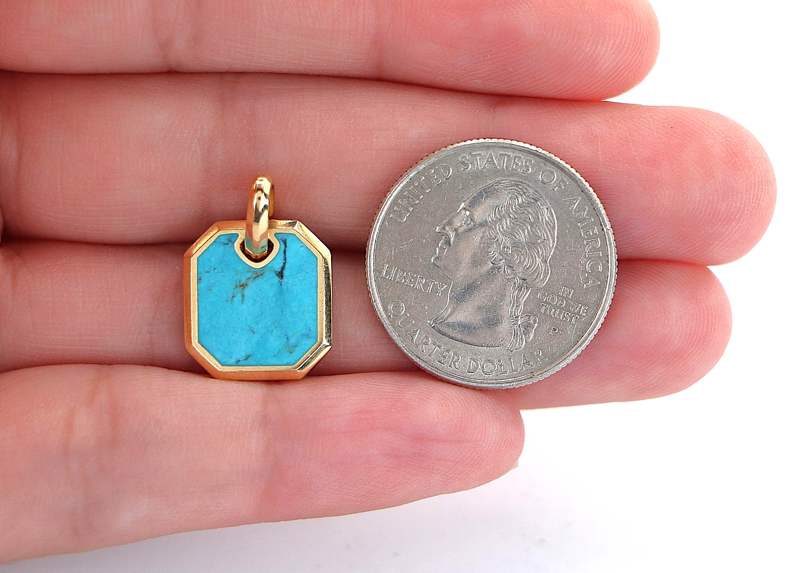 $1600 Men’s David Yurman 18k Yellow Gold Turquoise Octagonal 15mm Amulet Pendant