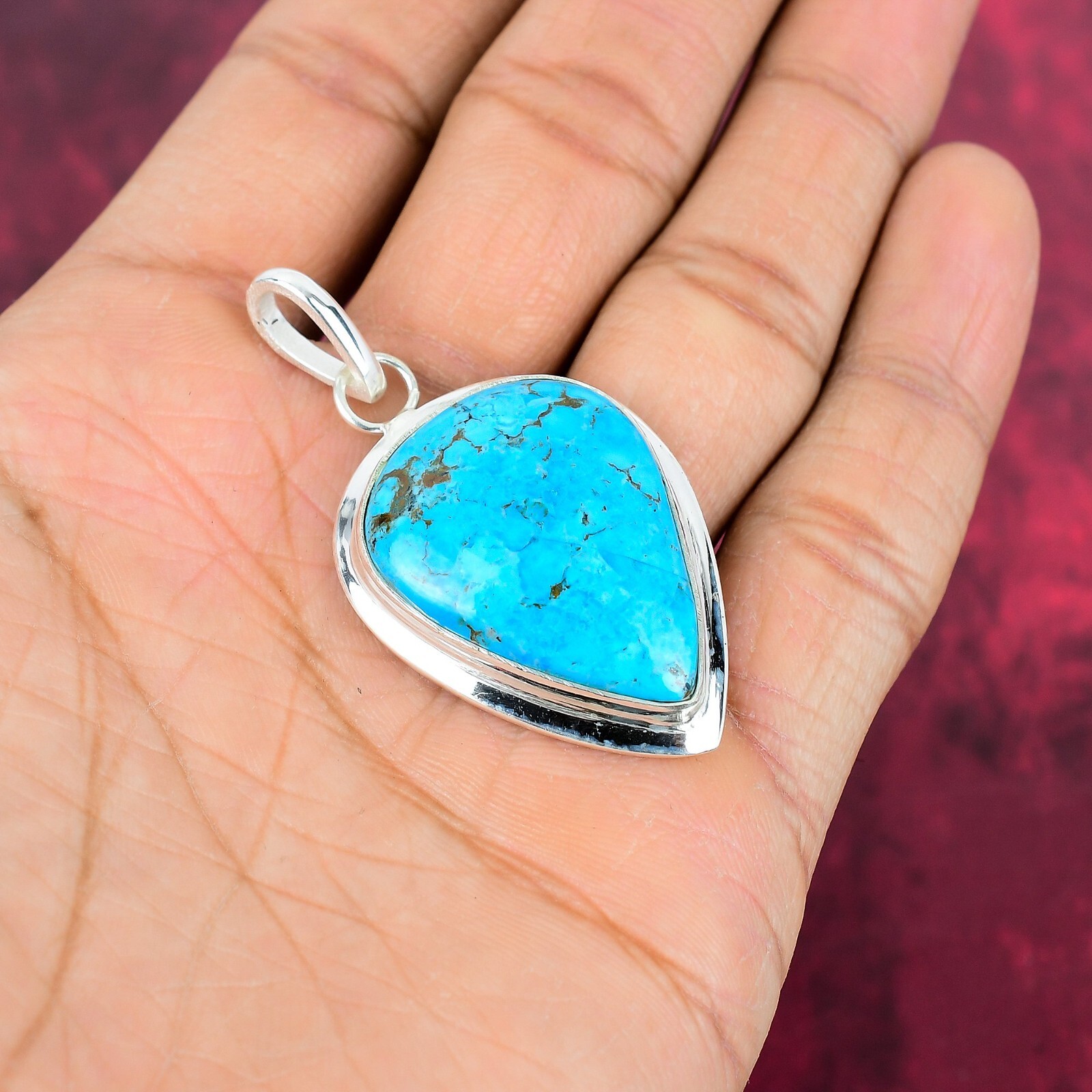 Blue Turquoise Gemstone Handmade 925 Sterling Silver Pendant Jewelry
