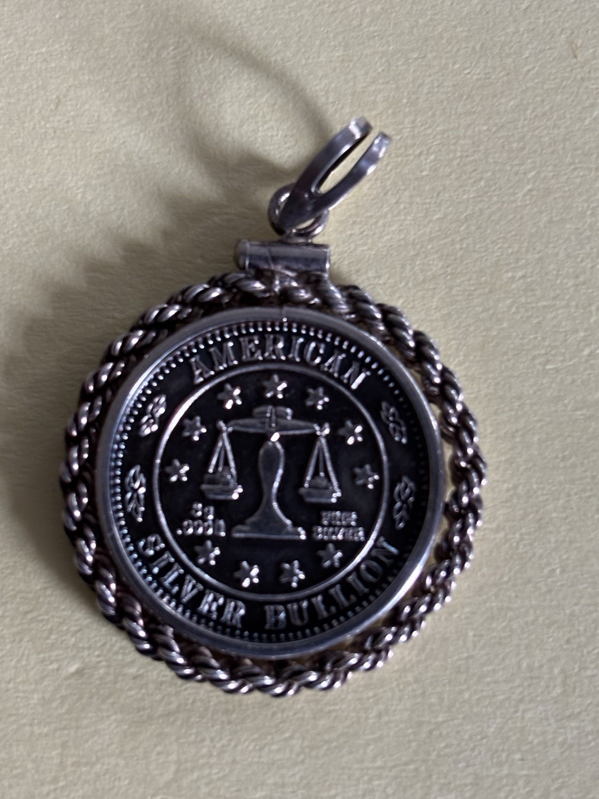American Silver Bullion Coin Pendant 7.50 Grams Eagle/Scales VG