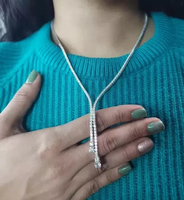 18Ct Rd Cut Women’s Lariat Necklace Lab-Created Diamond 14kWhite Gold Plated 18″