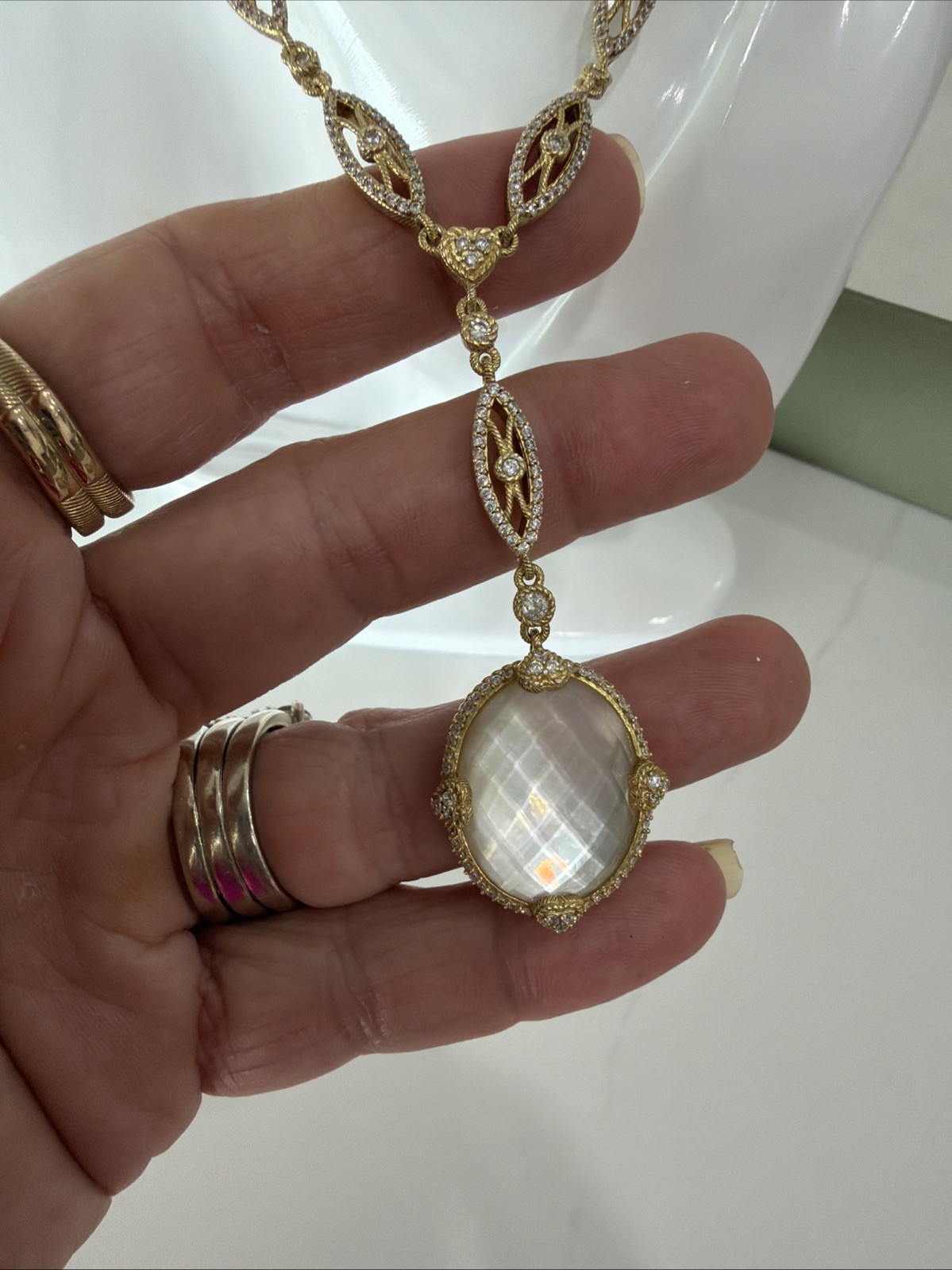 Judith Ripka Necklace 925 Clad Mother Of Pearl Exquisite Lariat