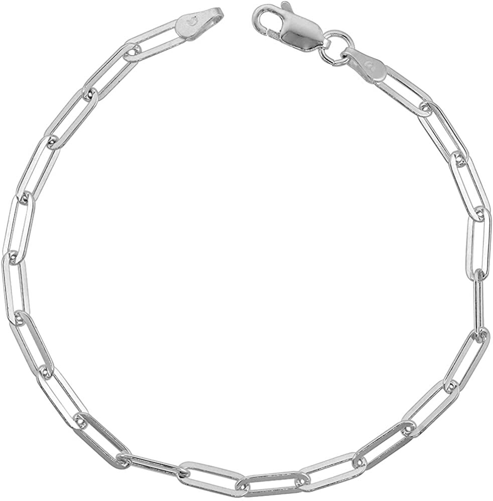 925 Sterling Silver Paperclip Chain Necklace Bracelet Italy 4mm Sizes 7-30 inch