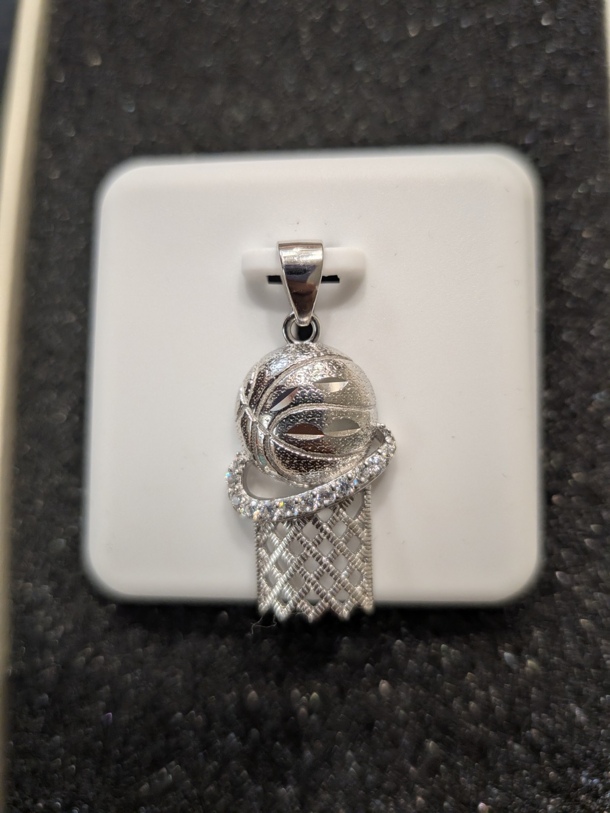 Basketball Hoop Pendant, Moissanite Stones, Solid 925 Sterling Silver Vvs1 D