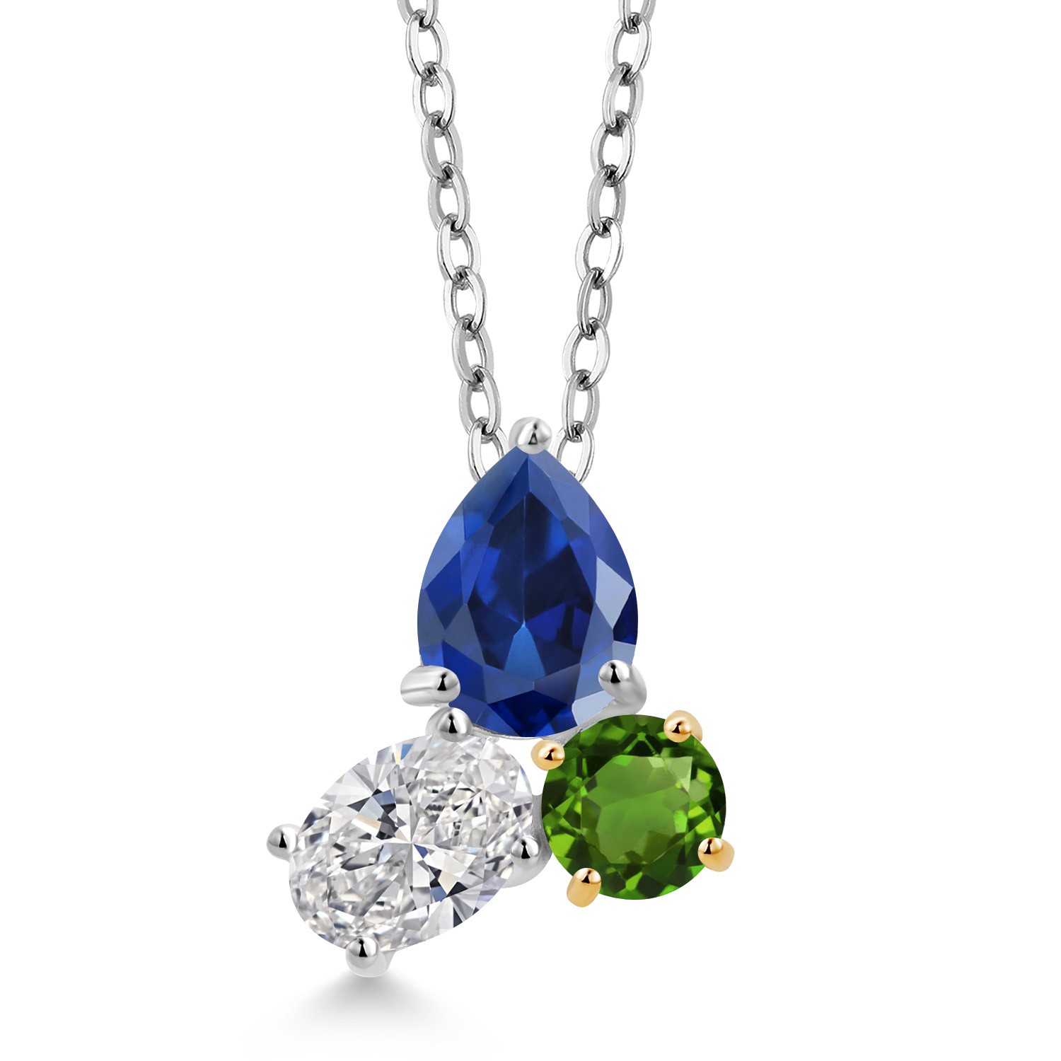 3.20 Ct Created Sapphire Lab Grown Diamond 925 Silver and 10K Yellow Gold