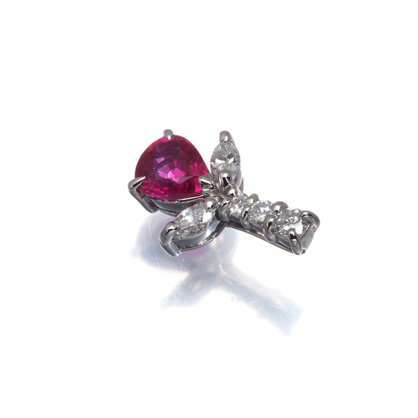 Ruby 0.75ct Diamond 0.27ct Pear-shaped Flower Leaf Pendant 900 Platinum