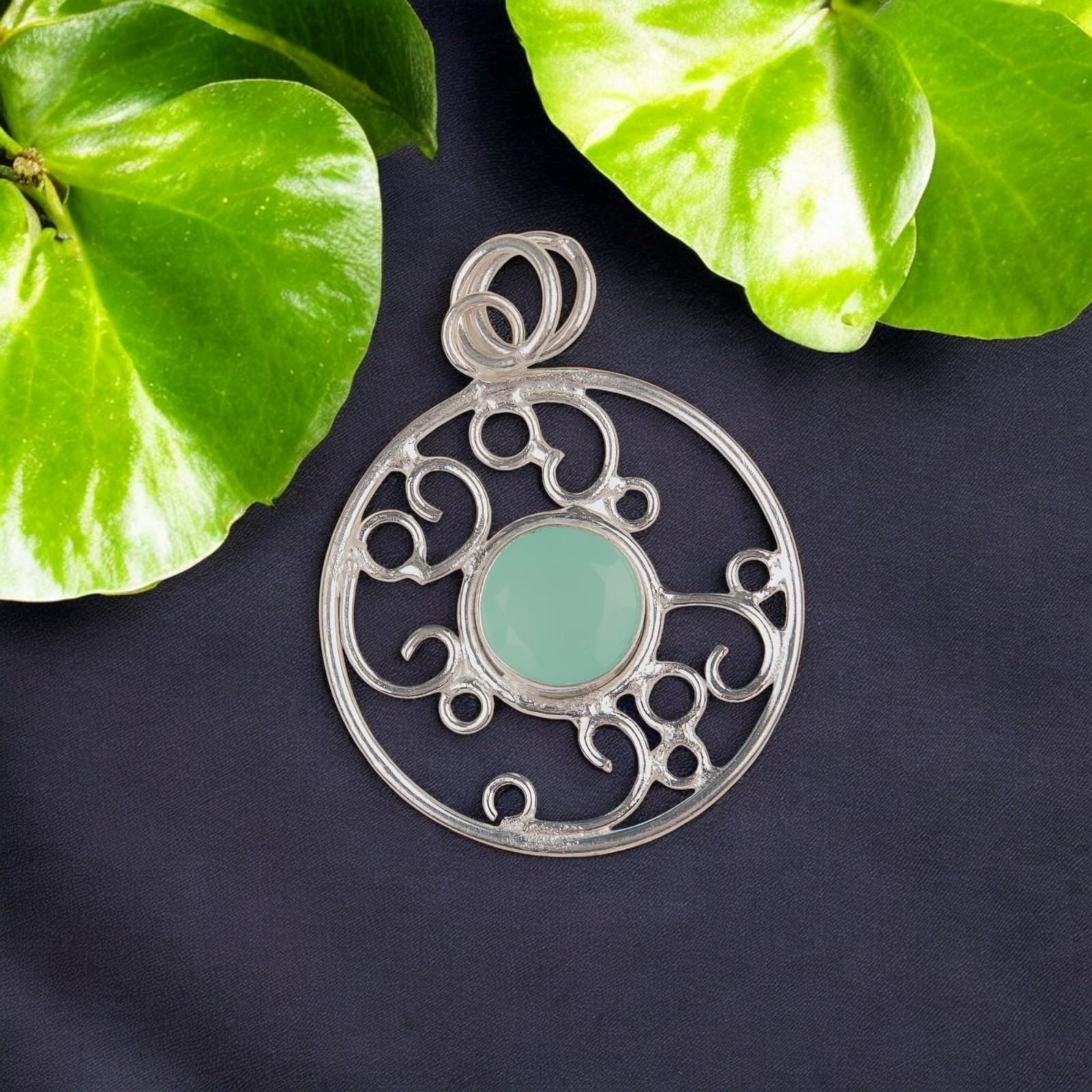 Aqua Chalcedony Gemstone Jewelry 925 Silver Handmade Unique Pendant 1.45″For Her