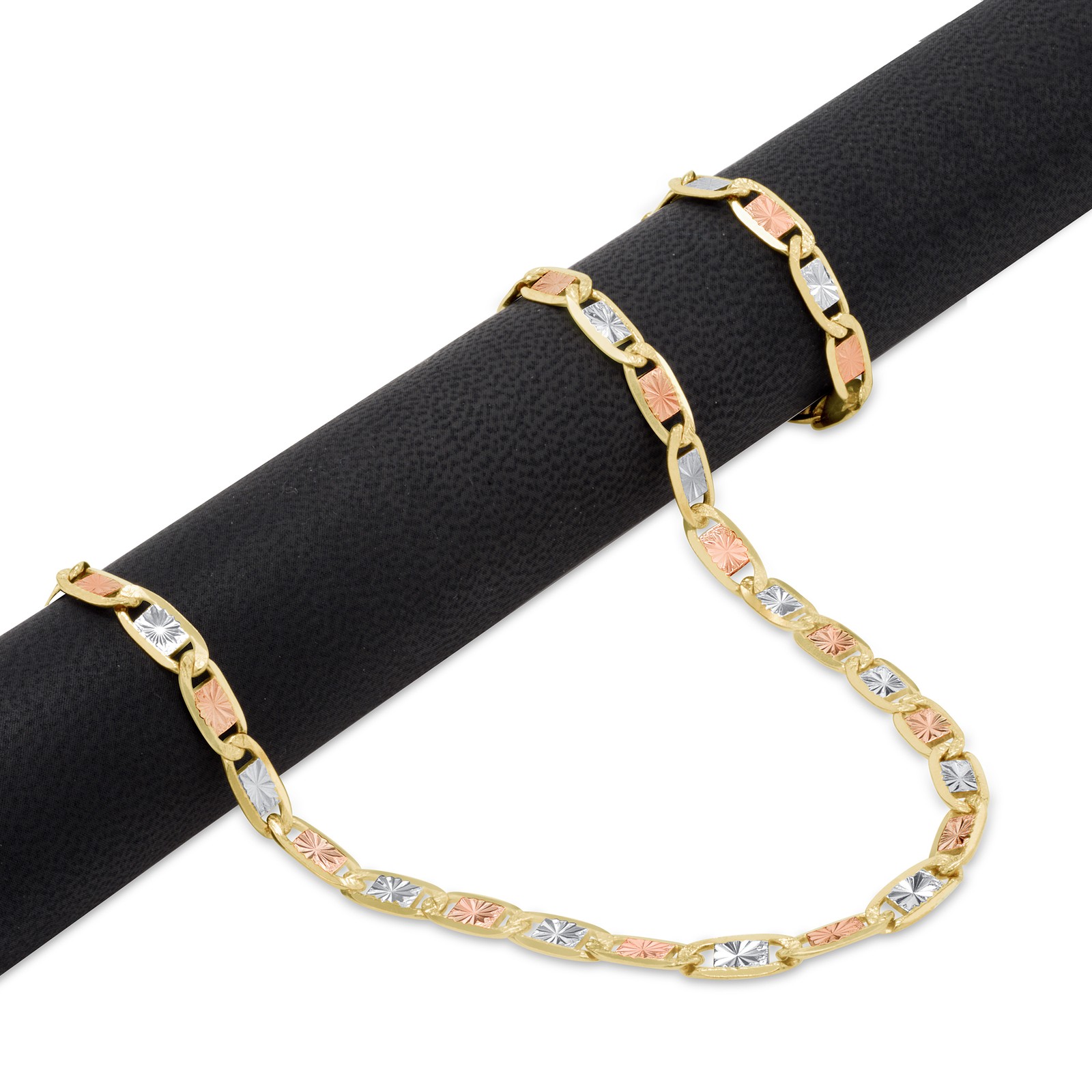 10K Tri Color Gold 1.5mm-5mm Valentino Mariner Anchor Chain Necklace 16″- 26″