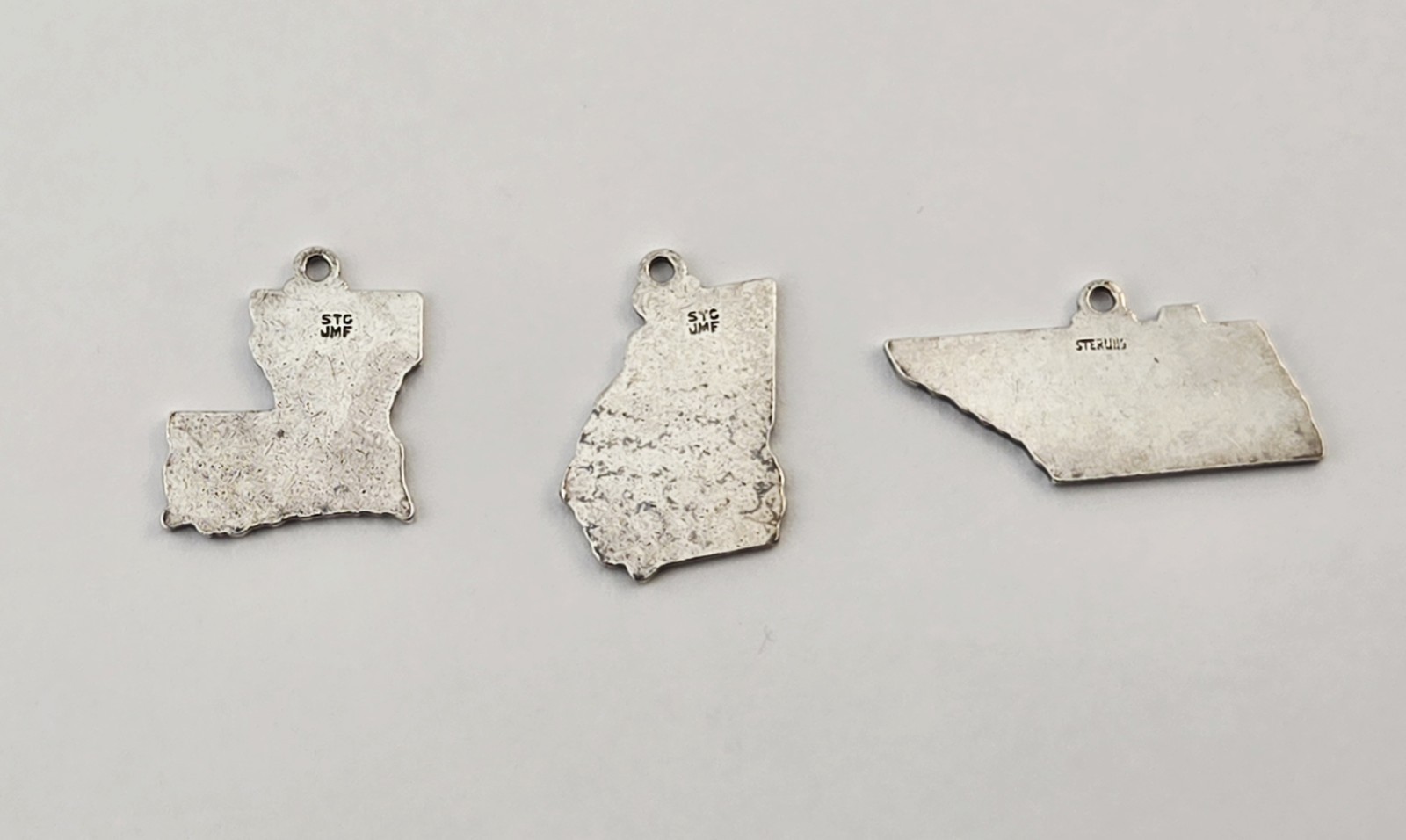 Lot of 3 Sterling Silver State Travel Charm Pendants Louisiana Georgia Tennessee
