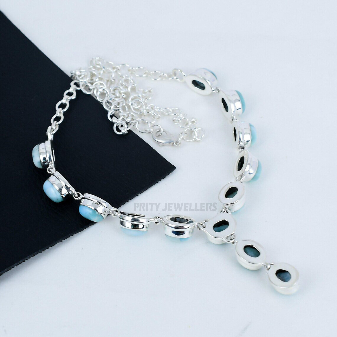 Larimar Natural Gemstone Necklace 925 Sterling Silver Handmade Jewelry For Gift