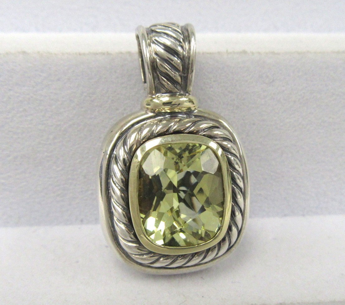 Vintage David Yurman Albion Green Quartz Sterling Silver 14k Enhancer Pendant