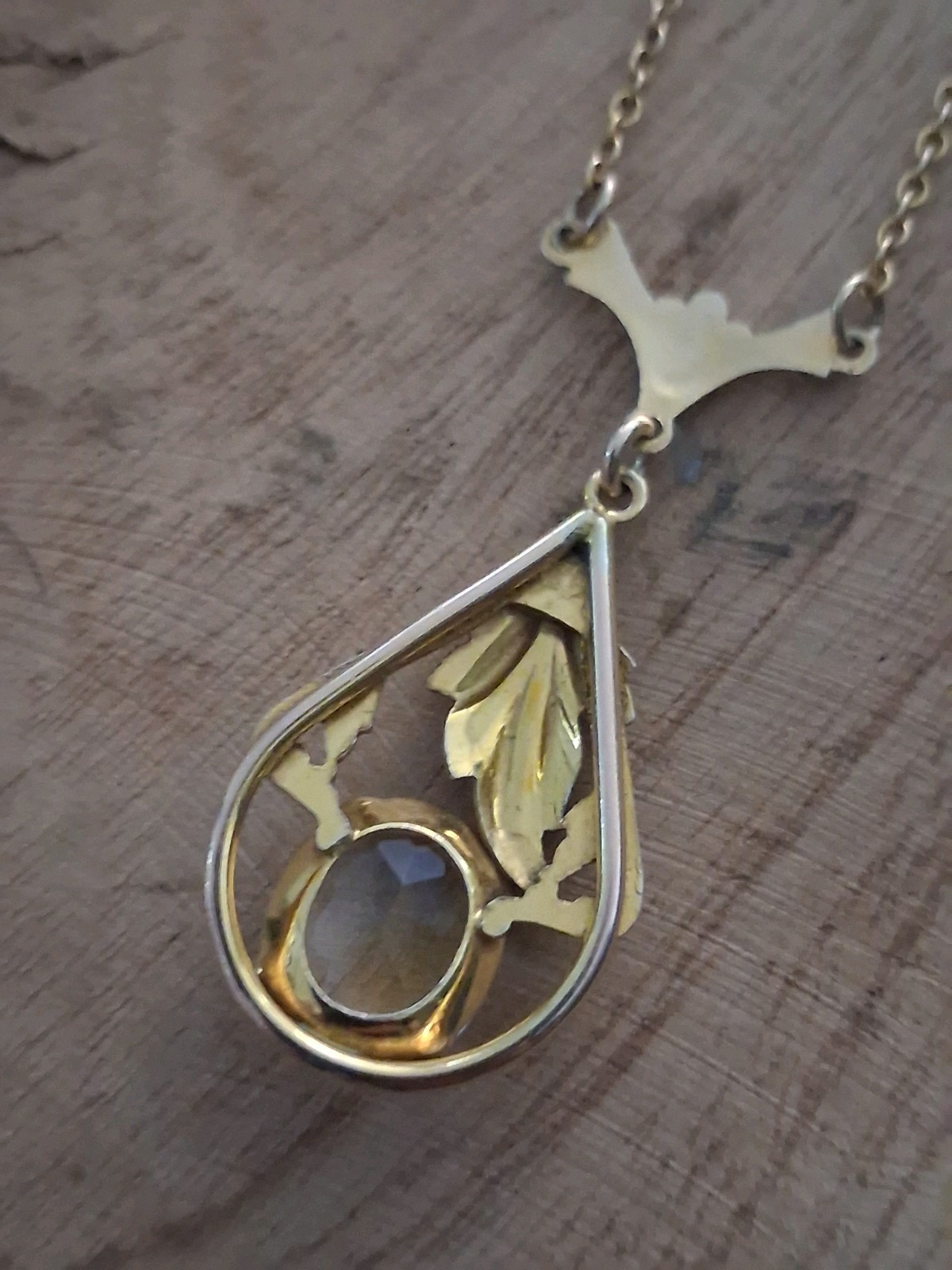 Art Deco 14k & 10k Yellow Gold Citrine Lariat Pendant Necklace 16″