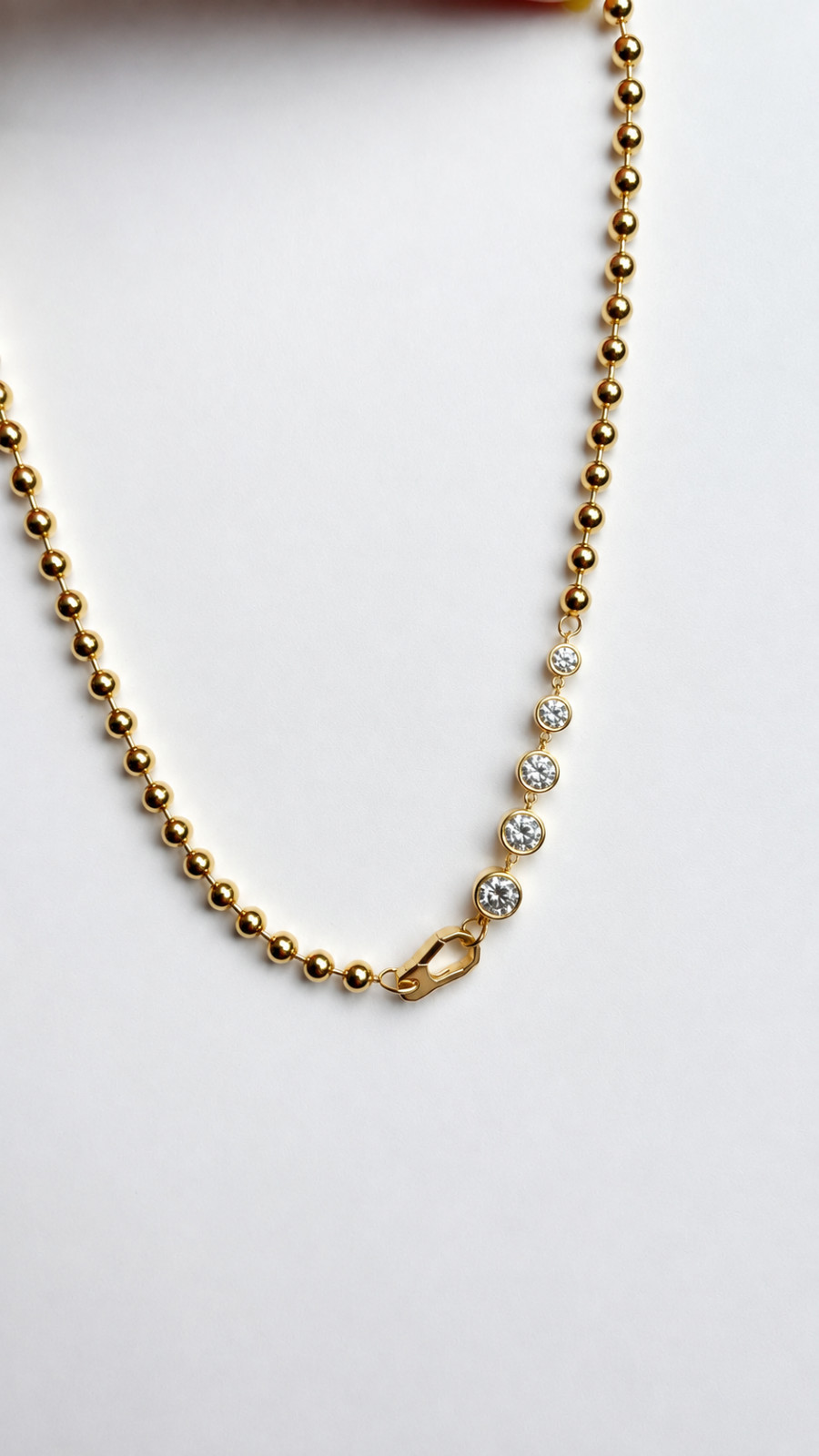 2.80Ct Moissanite Beaded Chain Necklace Charm Holder Clasp 14K Gold Plated 17″