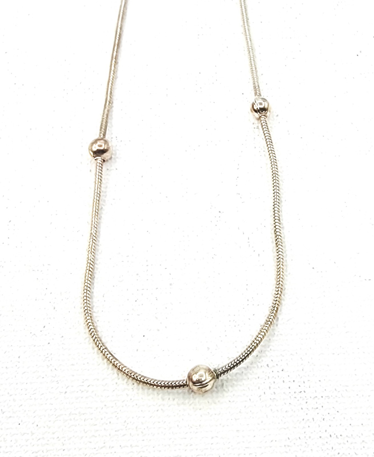 Sterling Silver Station Bead Necklace 18″ Snake Chain 7 925 Balls 3.9mm Italy