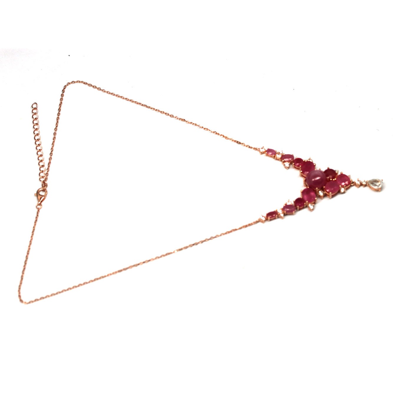 925 Sterling Silver 9 mm. Pink Ruby Topaz Zircon Necklace 18.0 In.