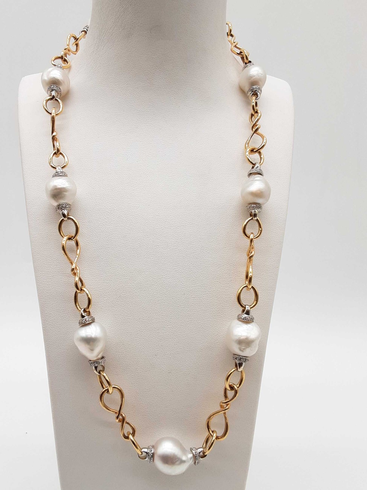 White Pearls 18k Two Tone Yellow White Gold 90.8g Beaded Chain 23in Do0326wrrxde