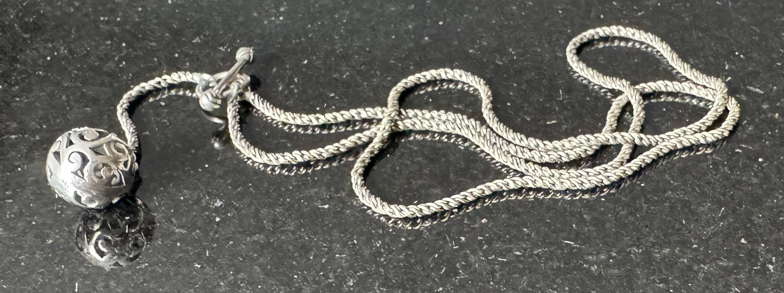 Silpada Sterling Silver Lariat Necklace Rope Chain Openwork Ball Y Drop