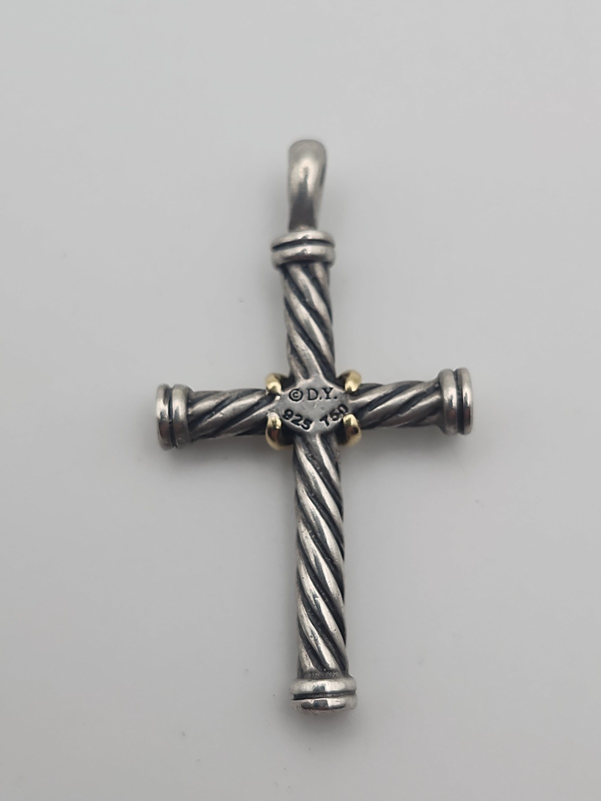 David Yurman 18k & Sterling Cable Cross 1 1/2 inch