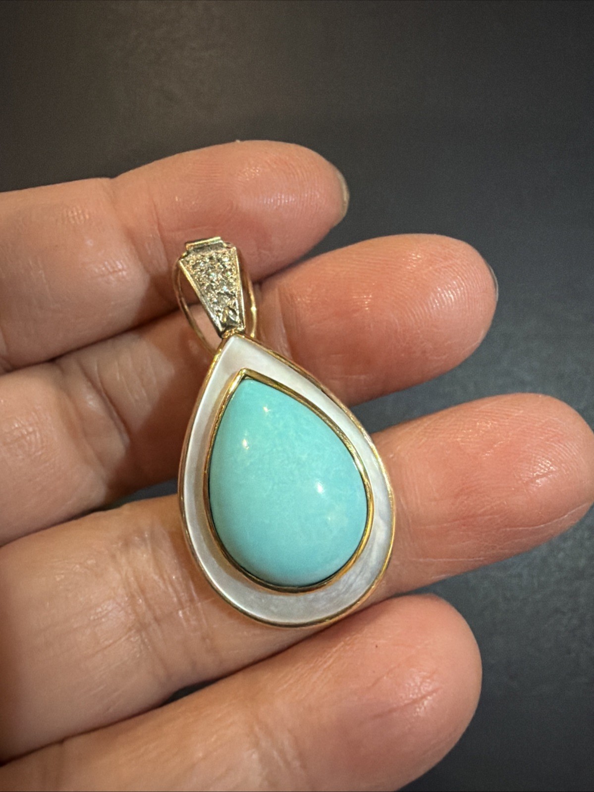 14K Yellow Gold Turquoise MOP & Diamonds Pendant