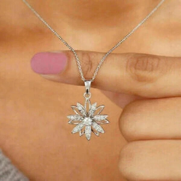 Cluster Engagement Pendant Chain 14K White Gold Over 2Ct lab created Diamond