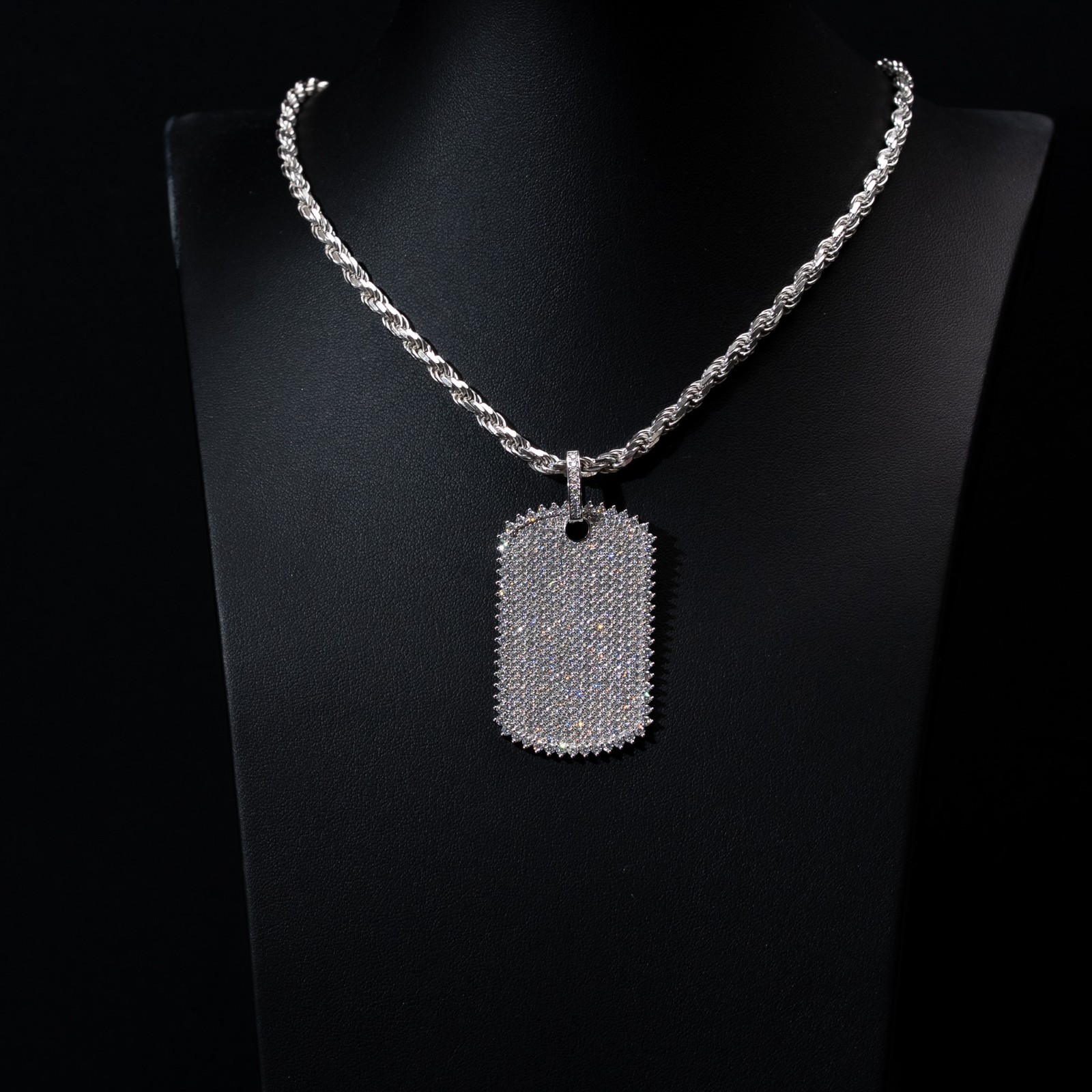 Mens MOISSANITE Dog Tag Real Solid 925 Silver Iced Hip Hop Pendant Necklace