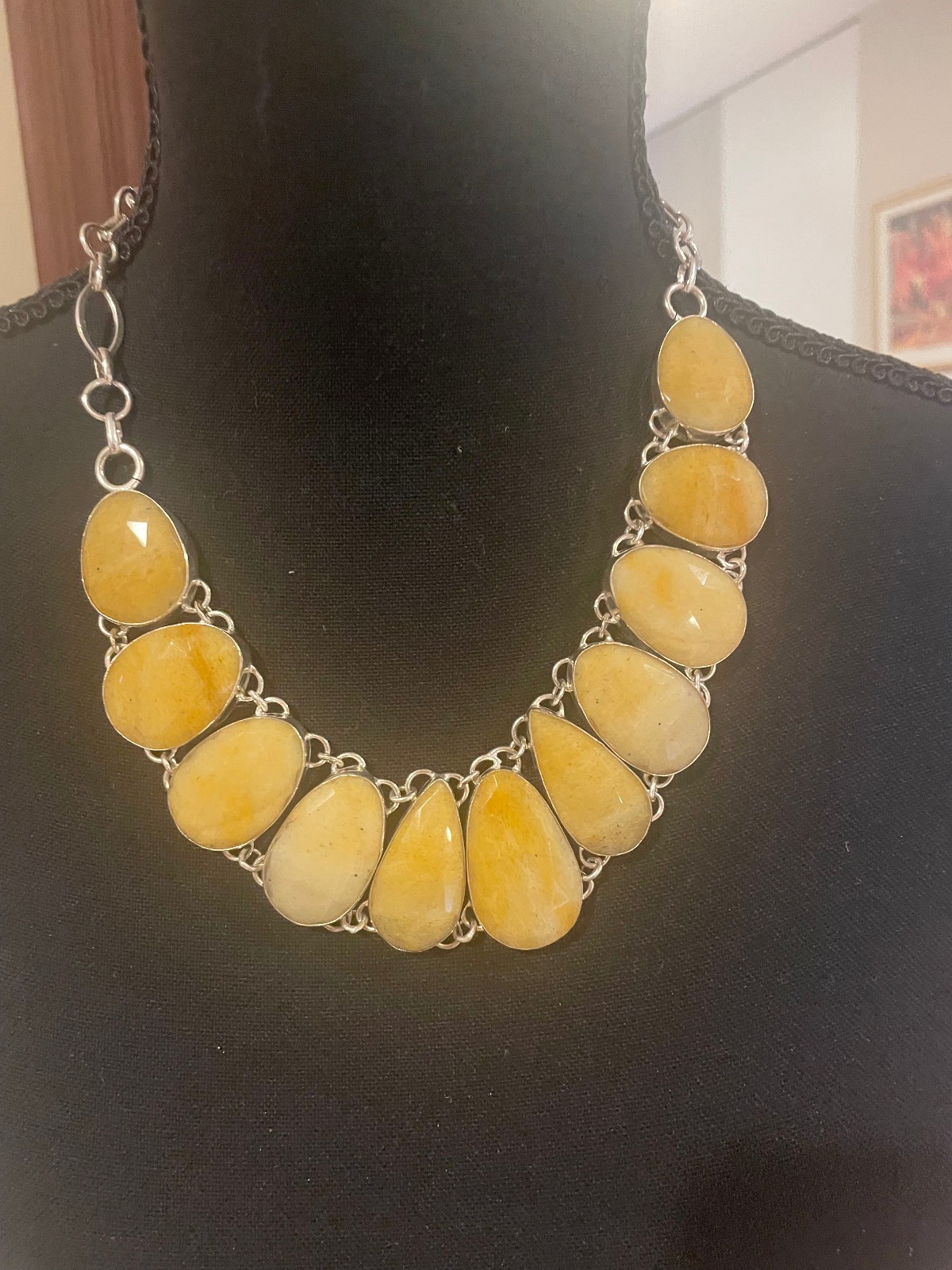 Yellow Serpentine and Sterling Silver Necklace