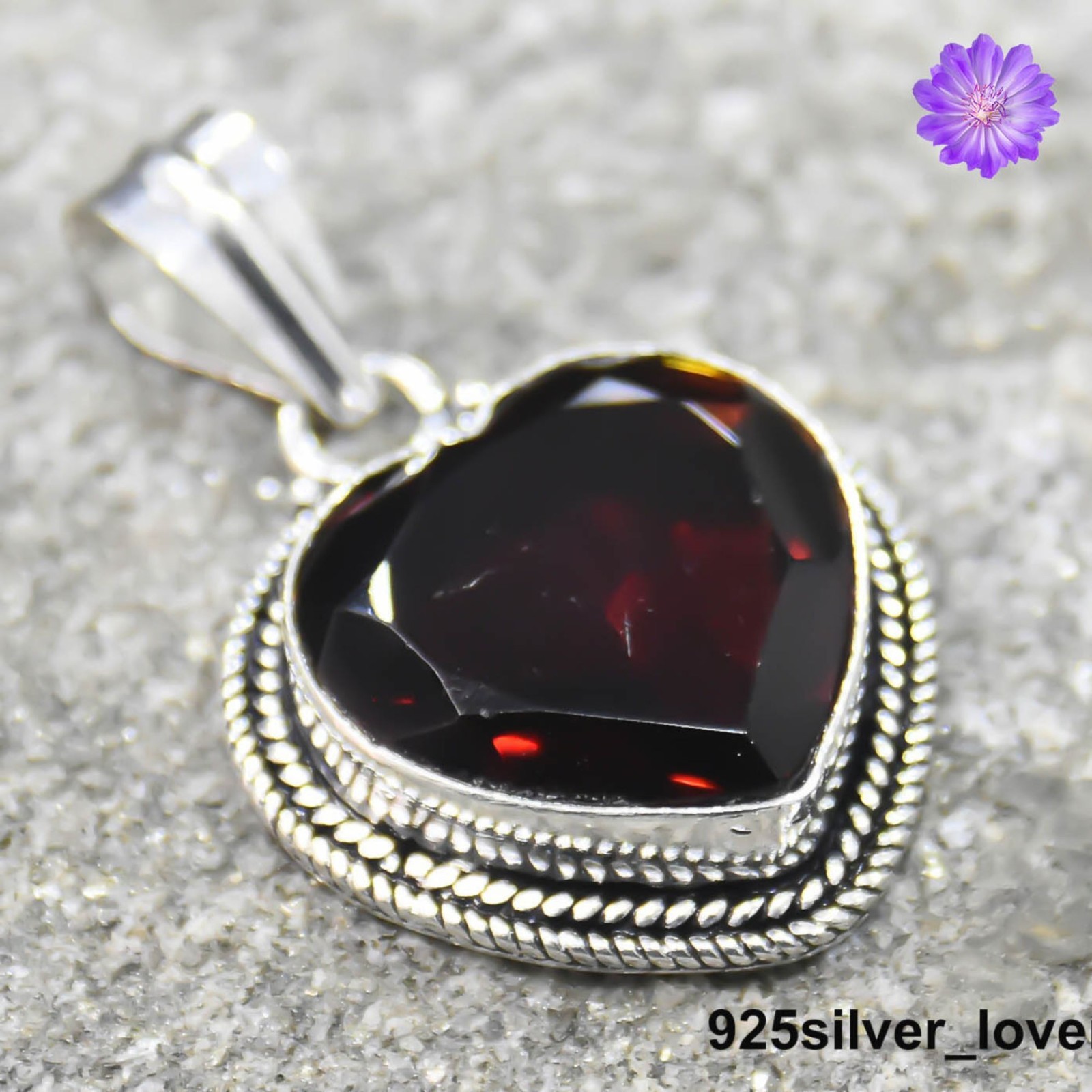 Red Garnet Gemstone 925 Sterling Silver Pendant Handmade Heart Fine Jewelry Gift