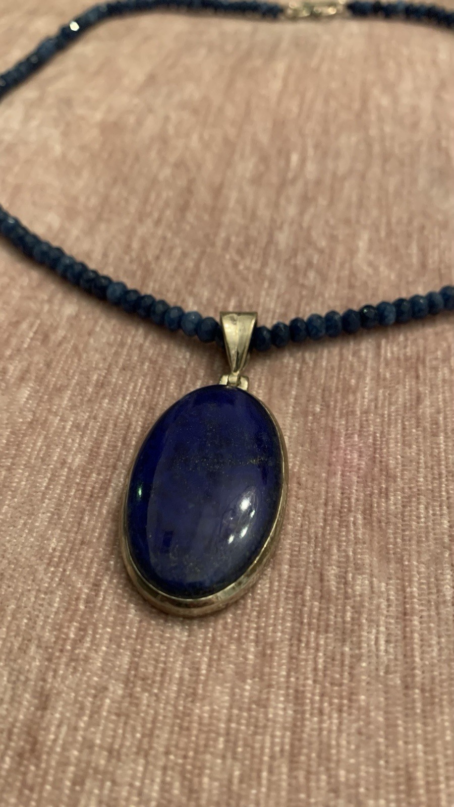 Lapis Lazuli Pendent with Beaded Chain 925 Sterling Silver Handmade Necklace