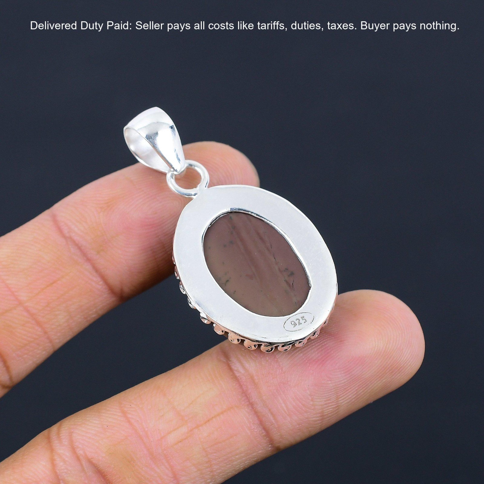 Sterling Silver Natural Coffee Bean Jasper Anniversary Birthday Pendant Jewelry