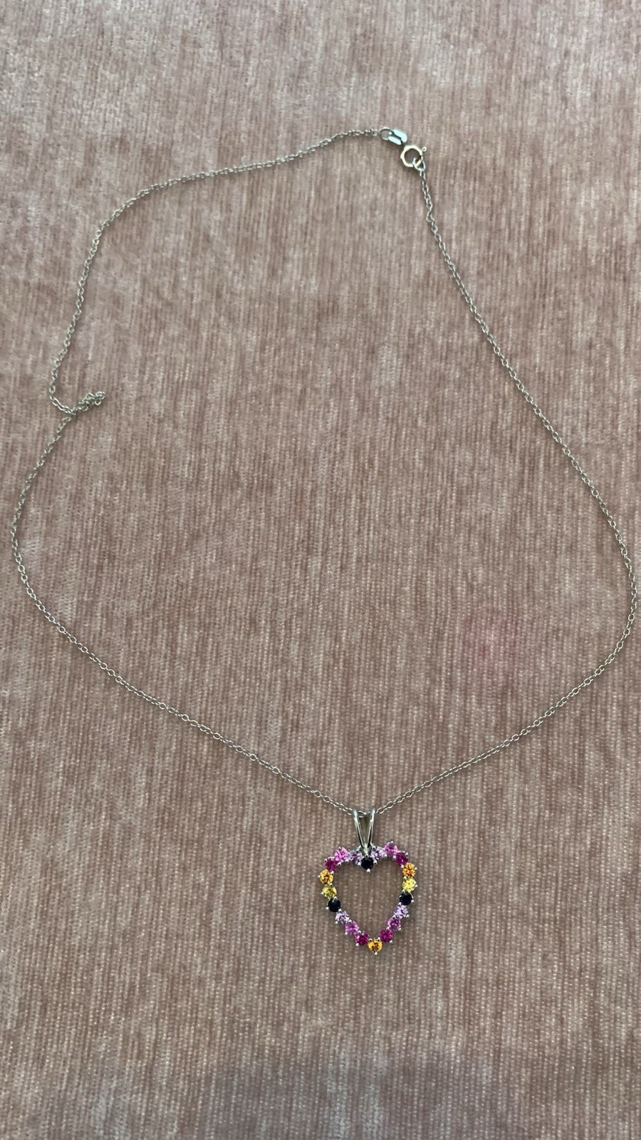Multicolor Rainbow Pink Gemstone Heart Pendent With Chain 925