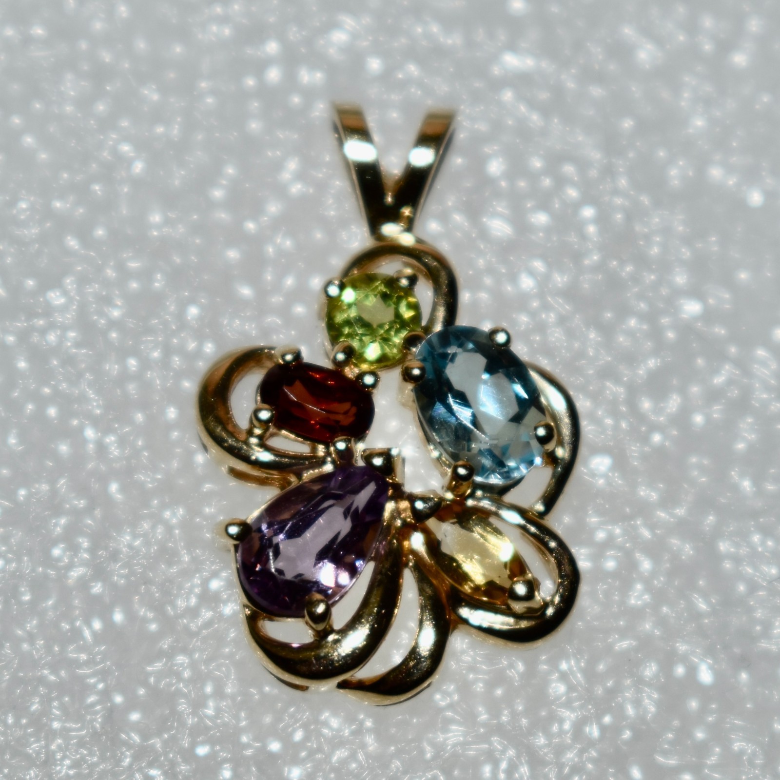 Multi Gemstone 14K Gold Pendant Garnet—Topaz—Citrine—Amethyst—Peridot 3.66 gm