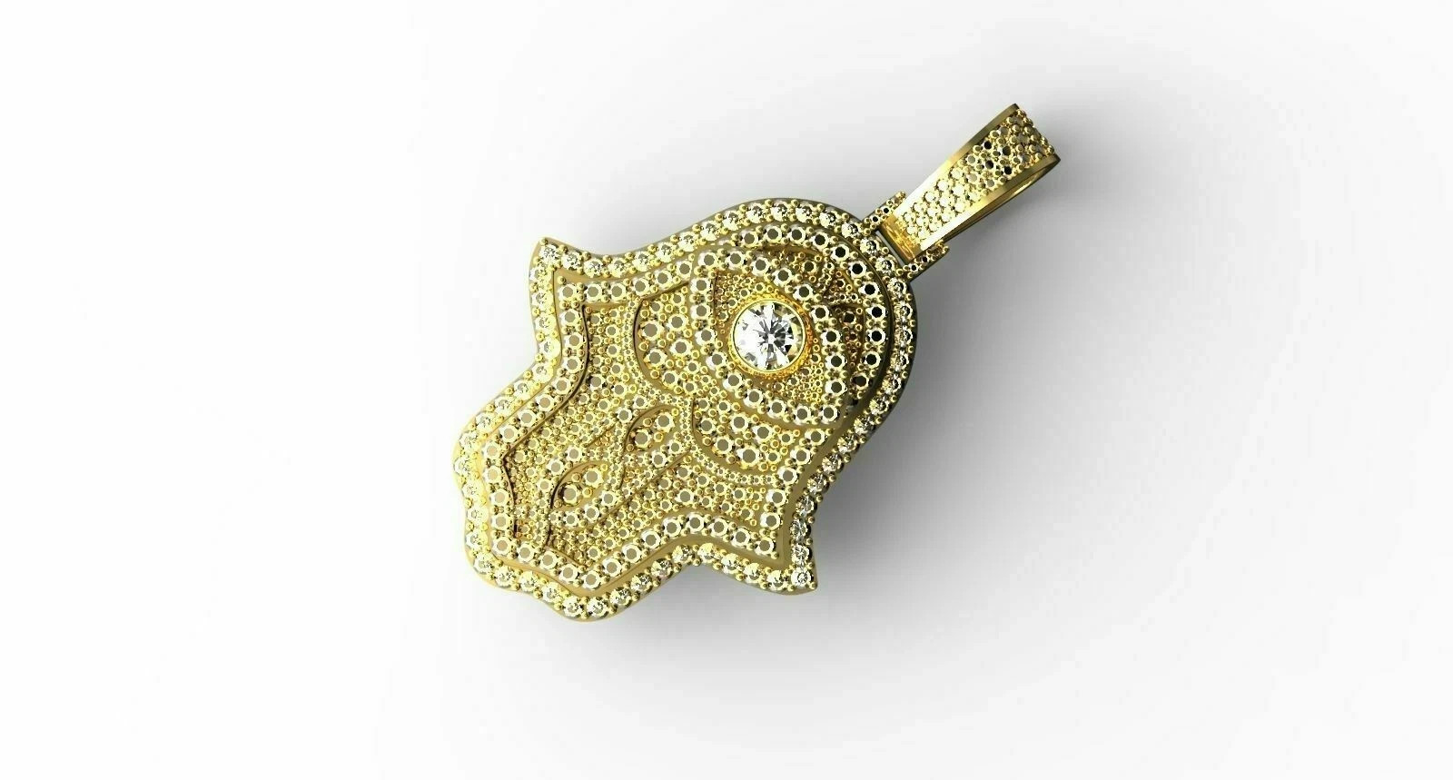 2 .00 Ct Round Cut Diamond Hamsa Eye On Hand Pendant 14K Yellow Gold Over