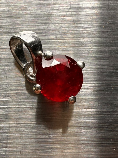 925 Sterling Silver Round Natural Red Ruby Solitaire Pendant 0.76g Treated