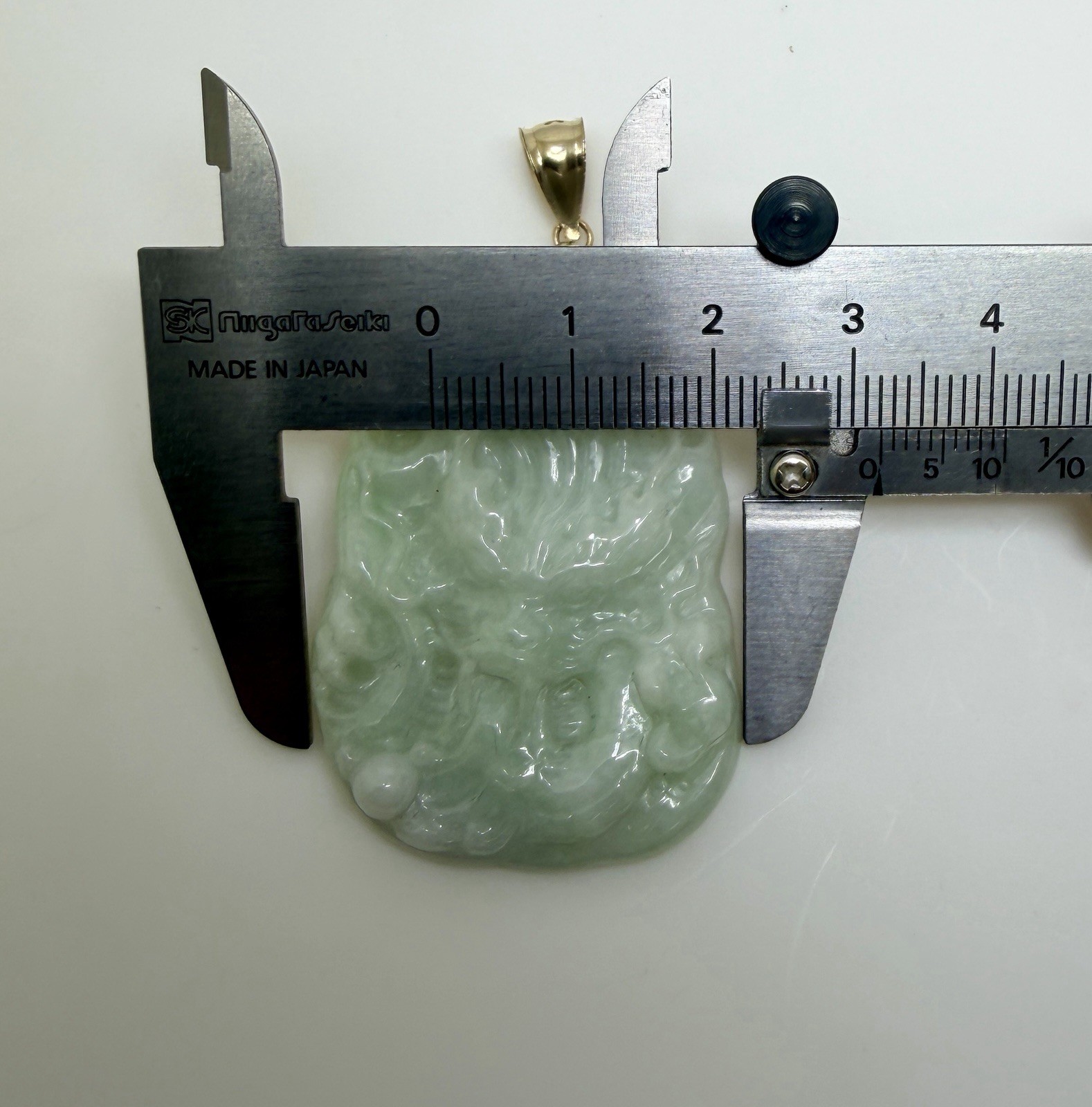 Real 10K Bail Top 100% Natural Green Jade Pendant Dragon Myanmar Jade FREE CHAIN