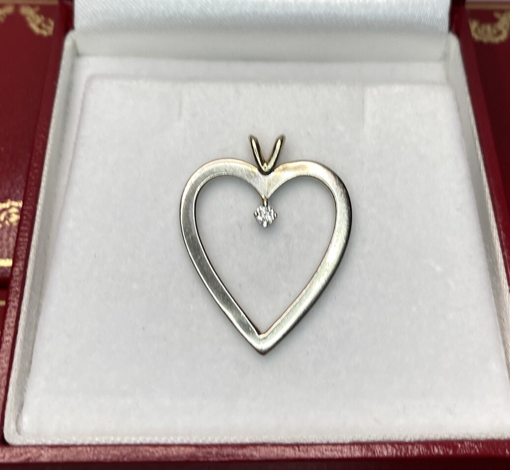 Large 14k White Gold Diamond Solitaire Love Wedding Anniversary 2G Charm Pendant