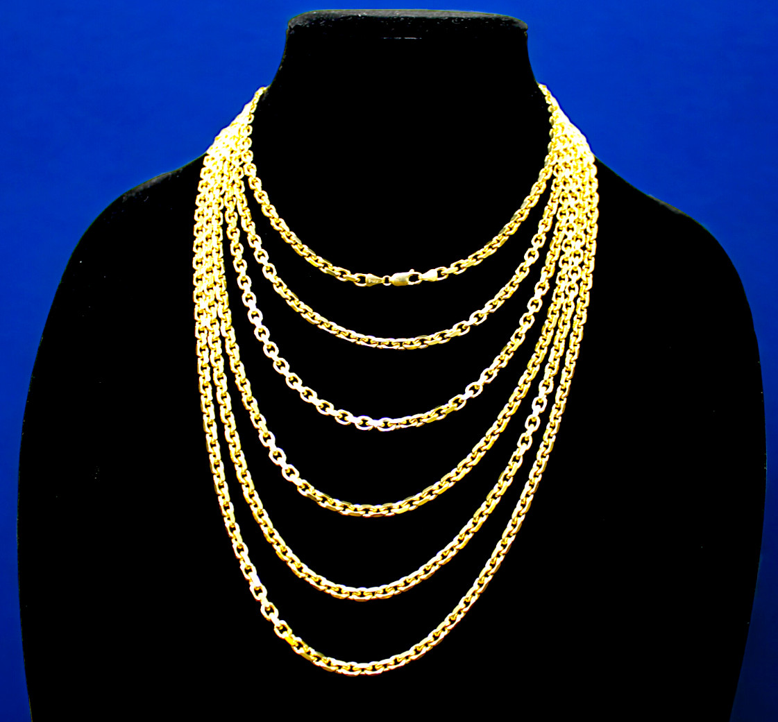 14K Yellow Gold SOLID Rolo Cable Necklace Bracelet Chain 1.5mm-7.5mm 7″-30″