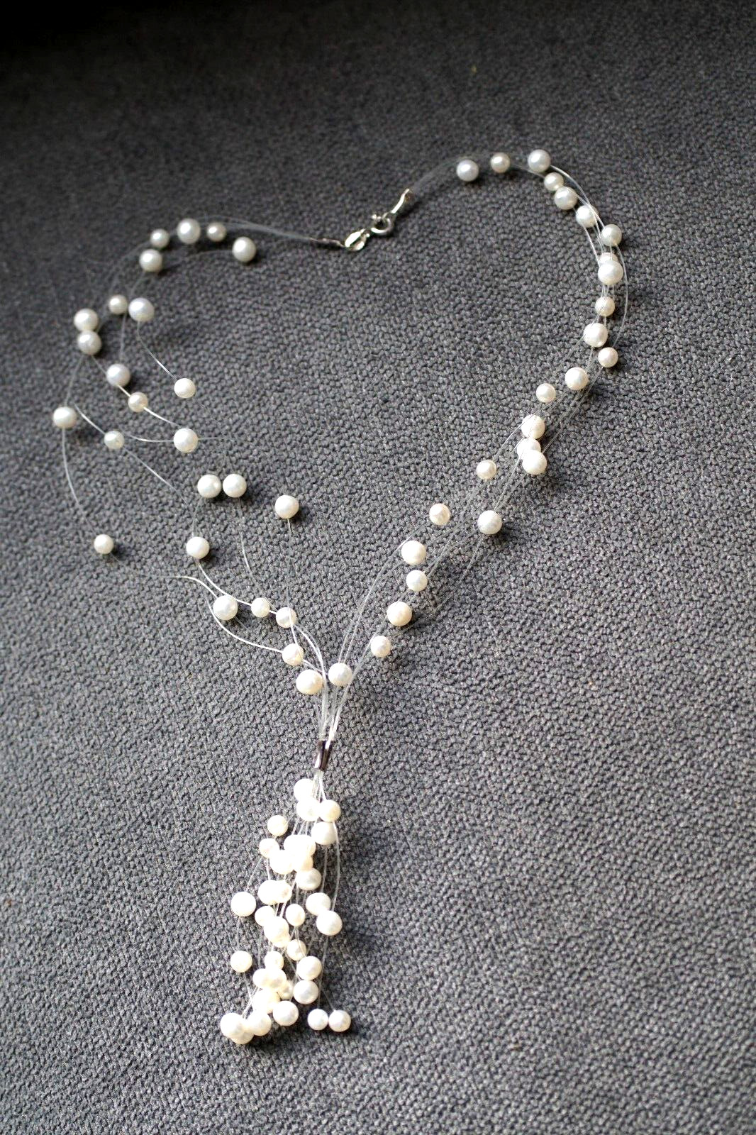 AAA Cultured Pearl 4X1 Choker Invisible Necklace 925 Sterling NWOT