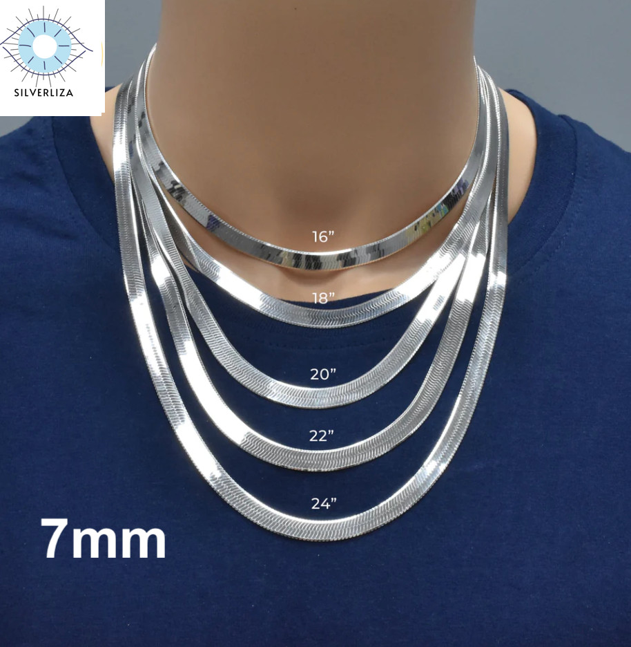 Italian Solid Sterling Silver Herringbone Chain Necklace 925 Silver Chain UNISEX
