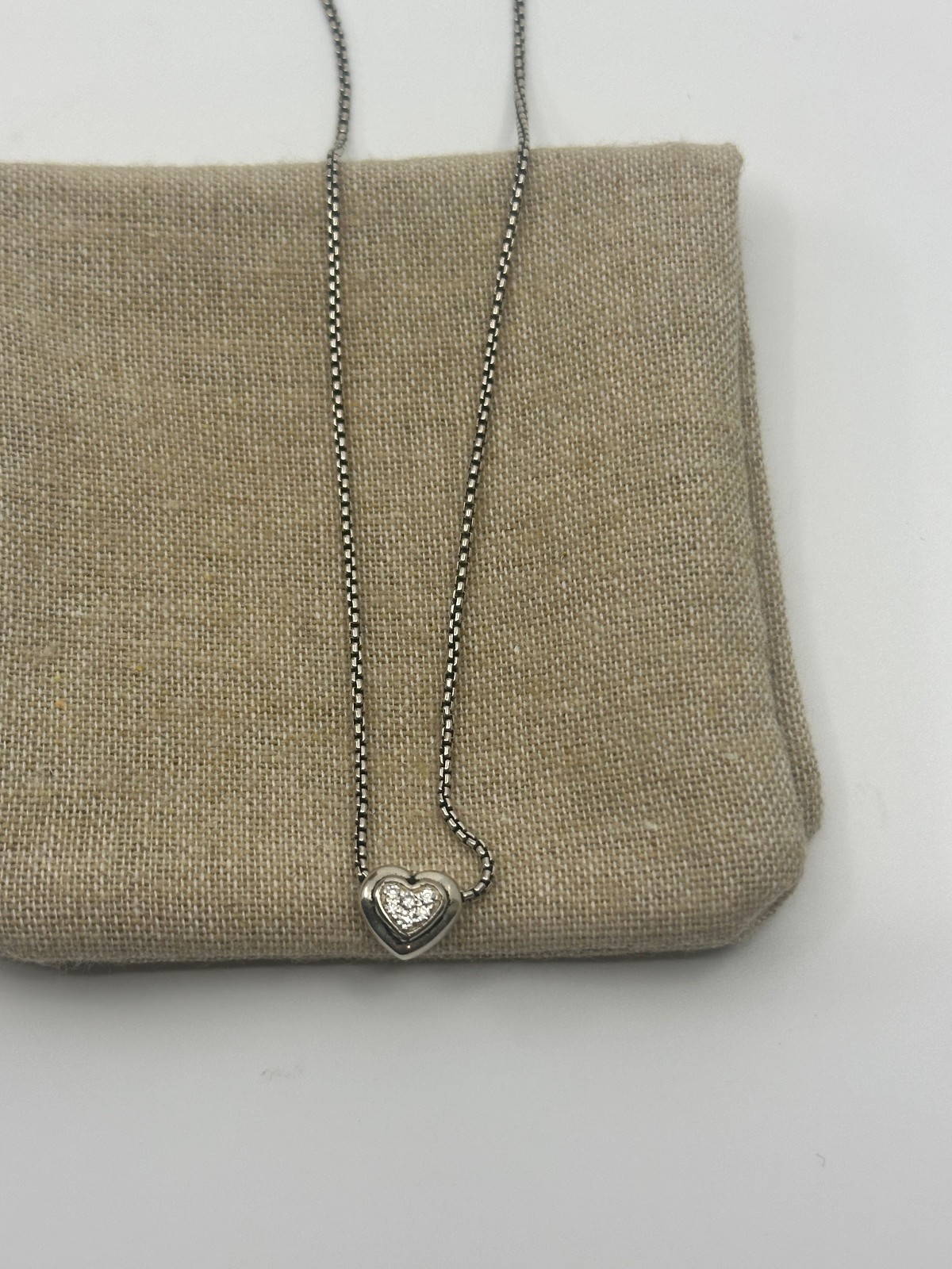 Silver 925 David Yurman Diamond Heart Pendant Necklace