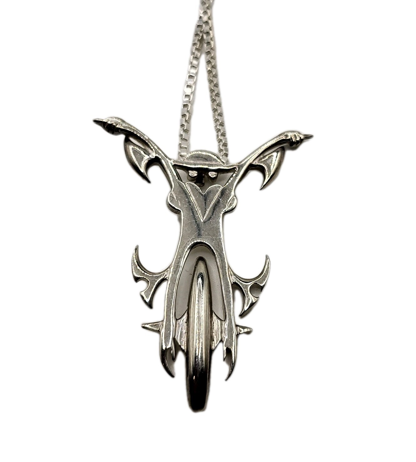 Tribal Abstract Biker Rider On Motorcycle Sterling Pendant Necklace Male Female