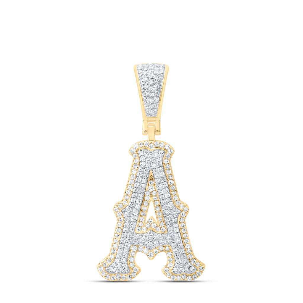 10K Yellow Gold Real Diamond Block Font Pointed Letter Initial A Pendant 3/4 CT