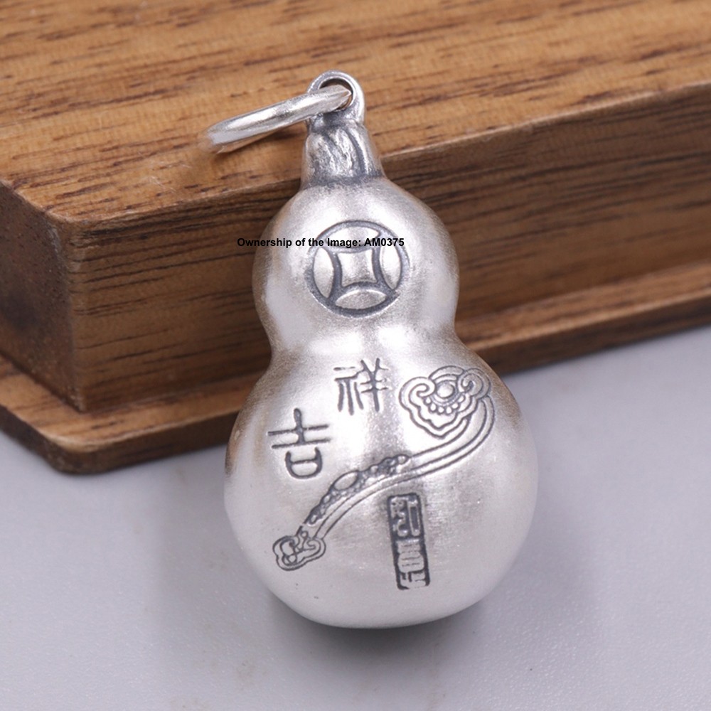 Real 999 Fine Silver Pendant Good Luck Gourd Amulet Pendant 30mm H 4-6G