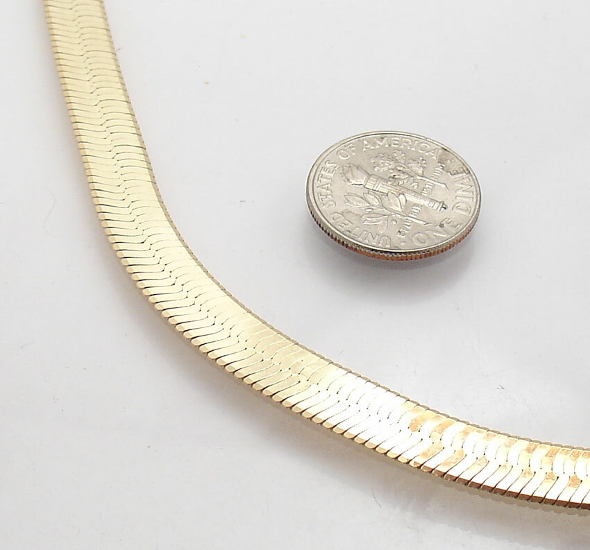 Technibond 7mm Herringbone Chain Necklace 14K Yellow Gold Plated Sterling Silver