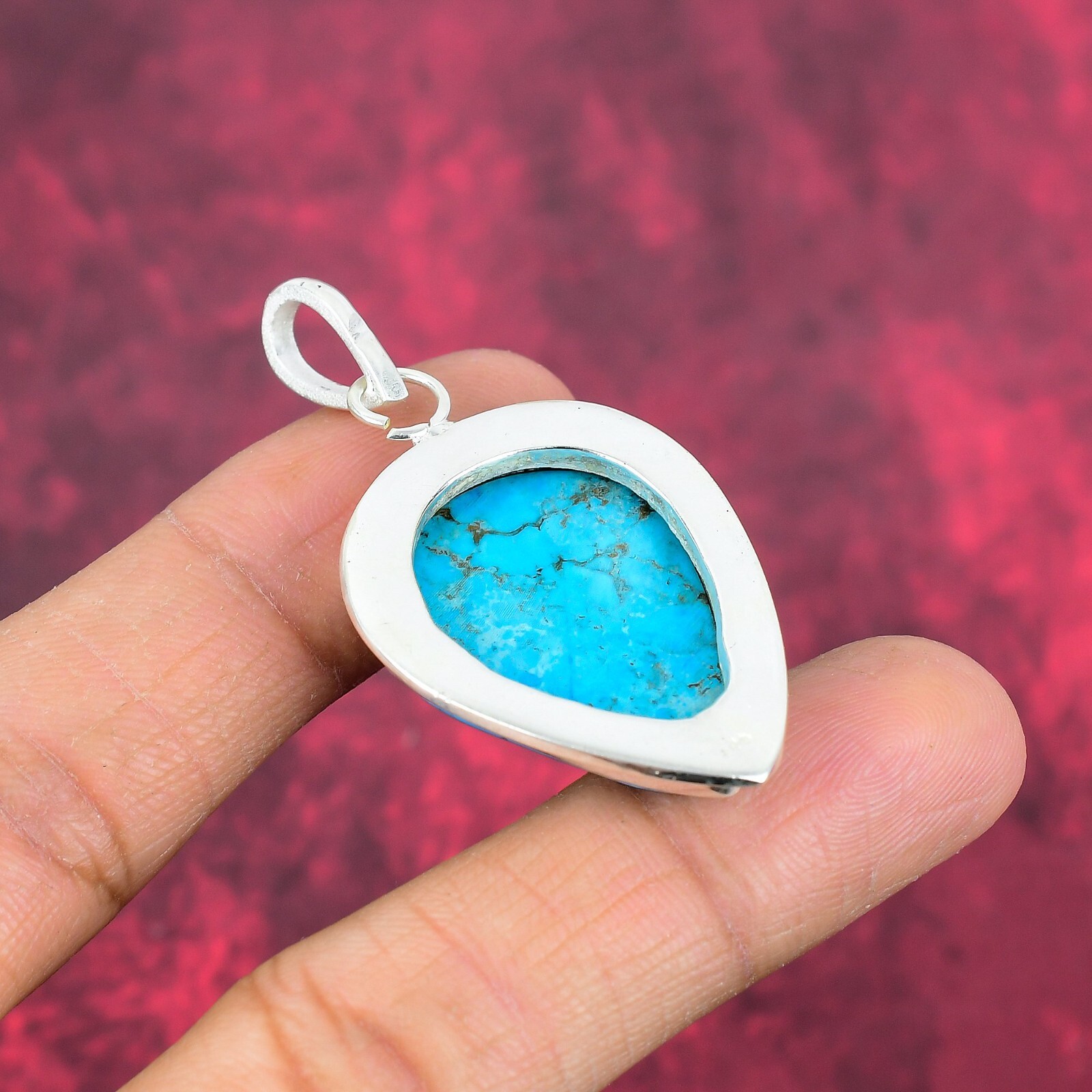 Blue Turquoise Gemstone Handmade 925 Sterling Silver Pendant Jewelry