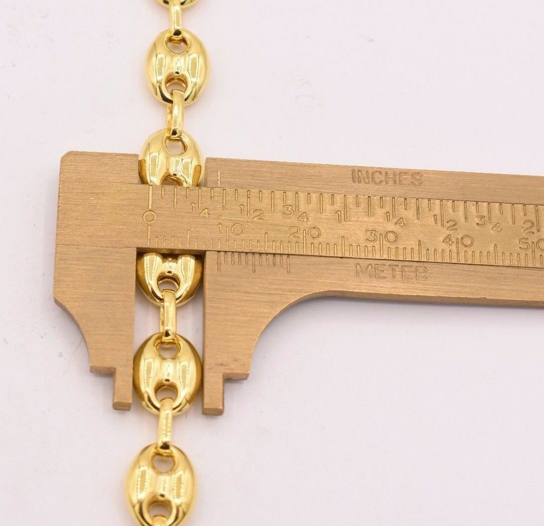 9mm Puffed Anchor Mariner Link Chain Necklace 14K Yellow Gold Plated Silver 925
