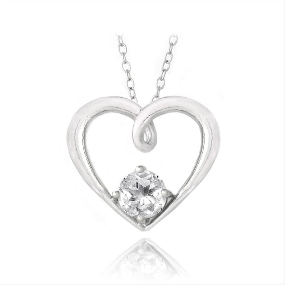 925 Silver 1ct White Topaz Open Heart Neckace, 18″
