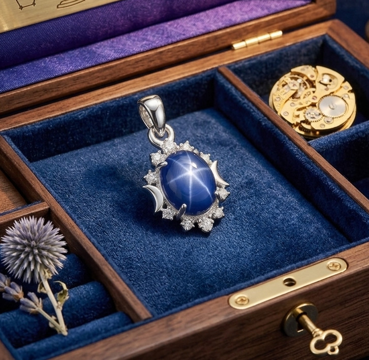 Genuine Blue Star Sapphire Gemstone 925 Starling Silver Lindy Star Stud Pendant