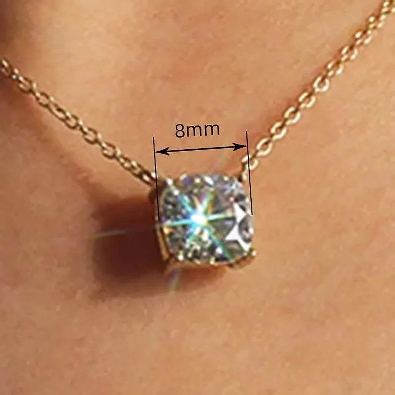 3Ct Round Cut Solitaire Moissanite Necklace 14k Gold Plated Gift for Her 18 Inch